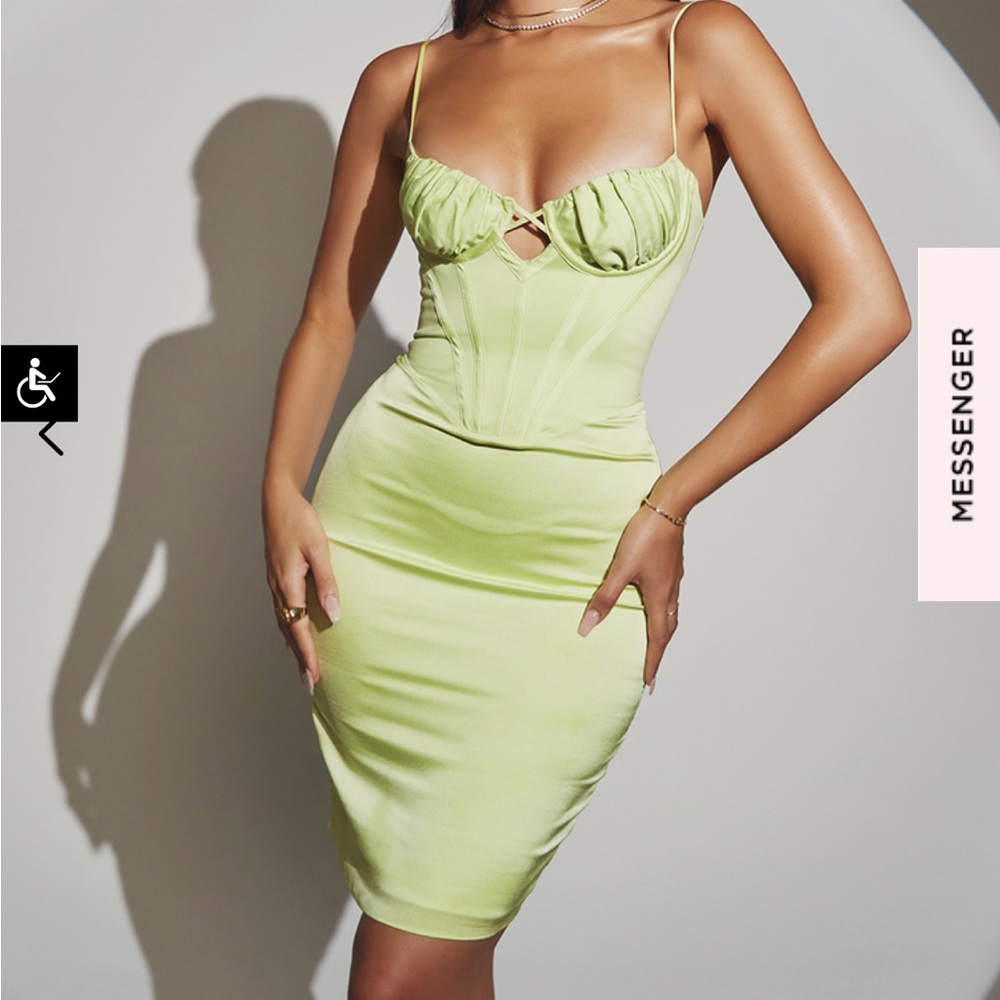 House of CB Nathalia pistachio green satin dress